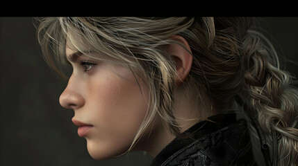 Woman with Braided Hair in Profile