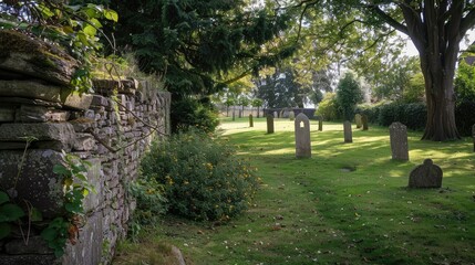 Obraz premium Tranquil Graveyard Landscape Capturing Nature and History