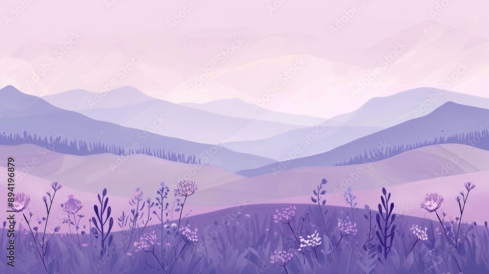 Poster illustrate a clean background with a solid lavender color. the design should be serene and calming, 