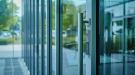 Modern Glass Doorway with Sleek Handle and Inviting Reflection