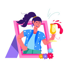 A flat character illustration of birthday photo 