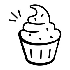 A hand drawn style icon of cupcake 