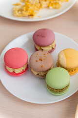 Delicious breakfast with oatmeal and macaroons.