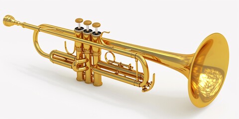 Naklejka premium A 3-dimensional rendering of a trumpet instrument, isolated on a blank background.
