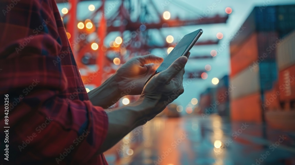 Poster logistics forwarders use mobile phone touch systems to monitor export container loading systems in p