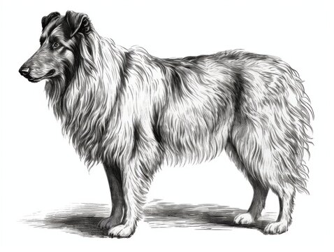 recommend clip art: Black and white Vintage engraved art of a sheepdog isolated on white background, ink sketch illustration, simple vector art design, highly detailed line art, high contrasty 