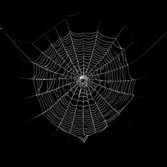 Fototapeta premium Spider web in the forest Important food trap for spiders, Black background, Clear JPEC