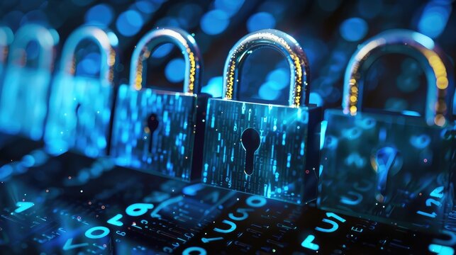 Digital Security Concept with Padlocks and Binary Code
