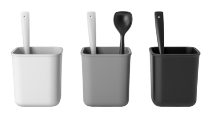 Collection Of Assorted Kitchen Organizers White Black And Grey For Kitchen Storage Ads And Promotions isolated on transparent background. Generative ai