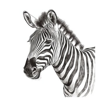 recommend clip art: Black and white Vintage engraved art of a portrait of a zebra isolated on white background, ink sketch illustration, simple vector art design, highly detailed line art, high contrasty