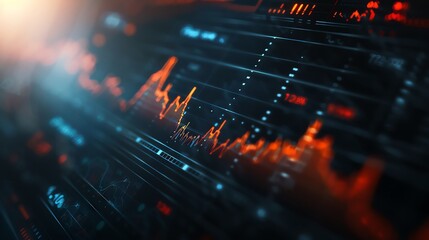 Obraz premium E-commerce analytics background, futuristic data visualization, dynamic graphs, 3D rendering, Realistic textures, Soft shadows