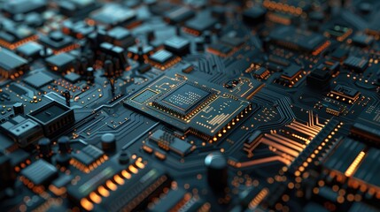 Close-Up of Advanced Circuit Board with Glowing Components