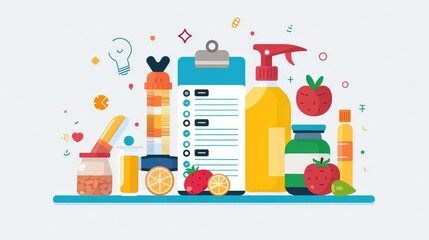 Healthy Lifestyle Products and Ingredients Display