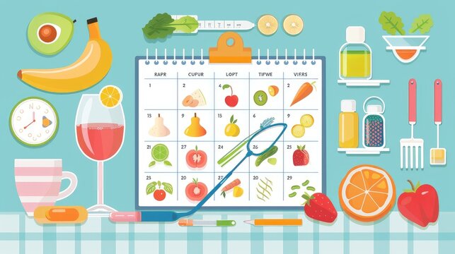 Healthy Lifestyle Planner with Fruits and Exercise Equipment