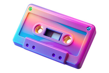 Obraz premium 3D tape cassette icon with holographic neon colors. Isolated 80s stereo cassette as a design element