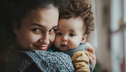 A mother lovingly holding her baby close