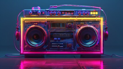Fototapeta premium A retro boombox with neon lighting