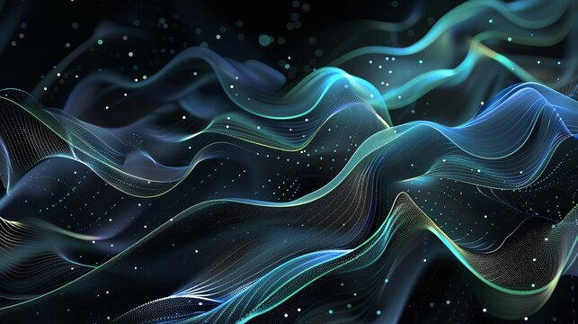 Abstract wavy lines with blue and green dots