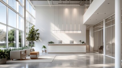 Fototapeta premium Modern office with professionals engaged in collaborative work, stylish desks, and cutting-edge technology.