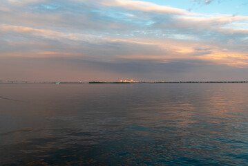 beautiful sunset on the sea view from afar