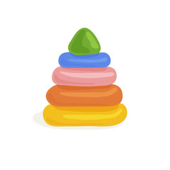 Bright children's toy, pyramid of rings with triangular top. Vector illustration