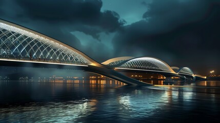 Obraz premium Modern bridge with intricate lighting at night