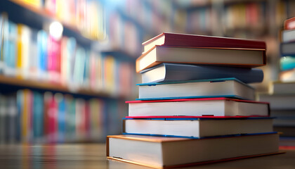Fototapeta premium A stack of books in the library.