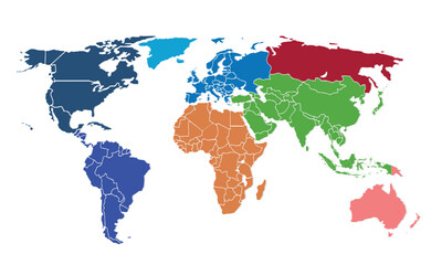 World map with individual colors,isolated on white background for website layouts,background,education, precise,customizable,Travel worldwide,map silhouette backdrop,earth geography, political,reports