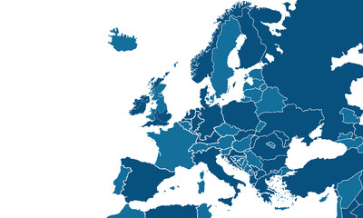 Europe map with individual colors,isolated on white background for website layouts,background,education, precise,customizable,Travel worldwide,map silhouette backdrop,earth geography, political,report