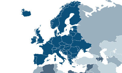 Europe map with individual colors,isolated on white background for website layouts,background,education, precise,customizable,Travel worldwide,map silhouette backdrop,earth geography, political,report