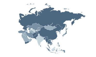 Asia map with individual colors,isolated on white background for website layouts,background,education, precise,customizable,Travel worldwide,map silhouette backdrop,earth geography, political,reports