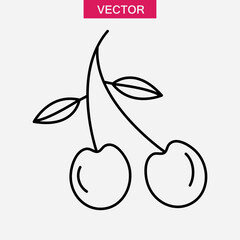 cherry line icon, vector simple flat berry illustration on white background..eps
