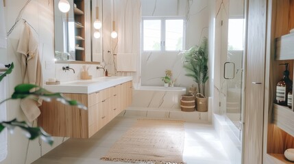 Luxurious Modern Bathroom with Natural Wood Accents