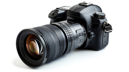 Fototapeta premium Professional DSLR Camera with Telephoto Lens on White Background