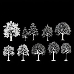 group of tree silhouettes rendered in a monochromatic color sche