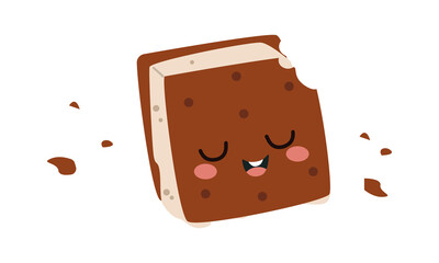 Kawaii cartoon ice cream character isolated on white background. Funny cute vector food illustration for kids textile logo or printing on any surface. Sweet food sugar and tasty desert