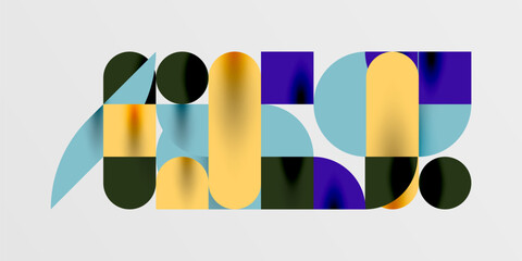 Circles, semi circles, squares and round shapes mosaic techno art. Vector Illustration For Wallpaper, Banner, Background, Card, Book Illustration, landing page