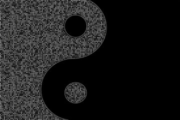 A yin-yang symbol in black and silver. Black yin and yang background with silver glitter. Yin and yang.