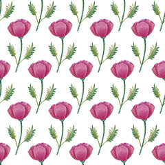 Poppy simple floral seamless pattern design on white background