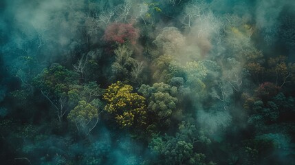 Fototapeta premium Enchanted Forest Wonderland: High Angle View with Dreamy Trees and Trail - HD Image