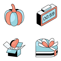 Pack of Holiday Accessories Flat Icon

