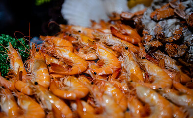Steamed shrimp served as a buffet in the restuarant