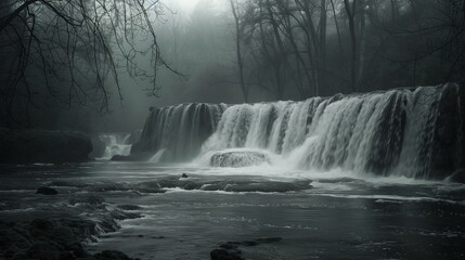 Obraz premium photo of river waterfall landscape with black and white tone color