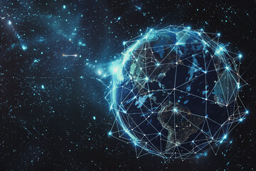 abstract business connection of line from nail node to node on world map background network points Earth's surface