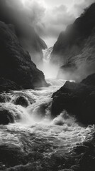photo of river waterfall landscape with black and white tone color