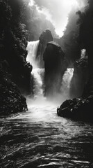 Fototapeta premium photo of river waterfall landscape with black and white tone color