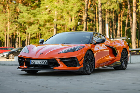 Poland, Stalowa Wola - July 18, 2024: Chevrolet Corvette Stingray C8 3LT Z51 Performance 6.2l DI HP V8 LT2 (505 KM, 637 Nm)