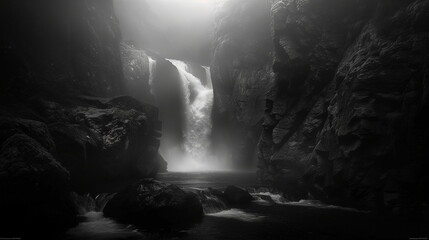 photo of river waterfall landscape with black and white tone color