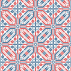 Abstract red blue and white seamless pattern