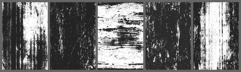 Black and white grunge. Distress overlay texture. Abstract surface dust and rough dirty wall background concept. Worn, torn, weathered effect. Set vector illustration, EPS 10.